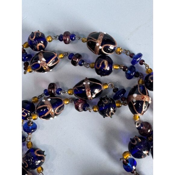 Vintage Venetian Glass Wedding Cake Lampwork Murano Bead Necklace 32" - Picture 6 of 9